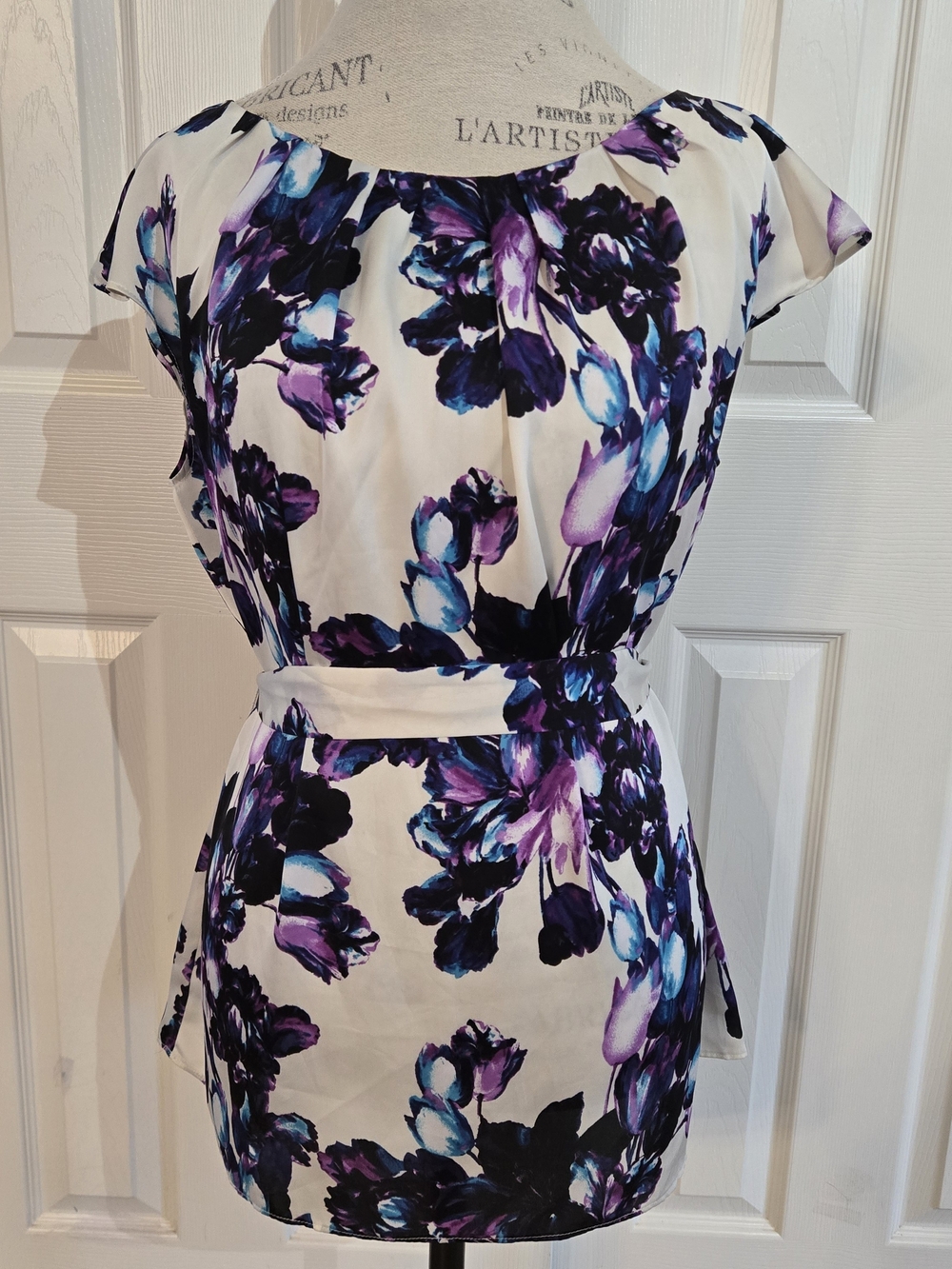 Worthington White Tunic with Purple & Blue Floral Print